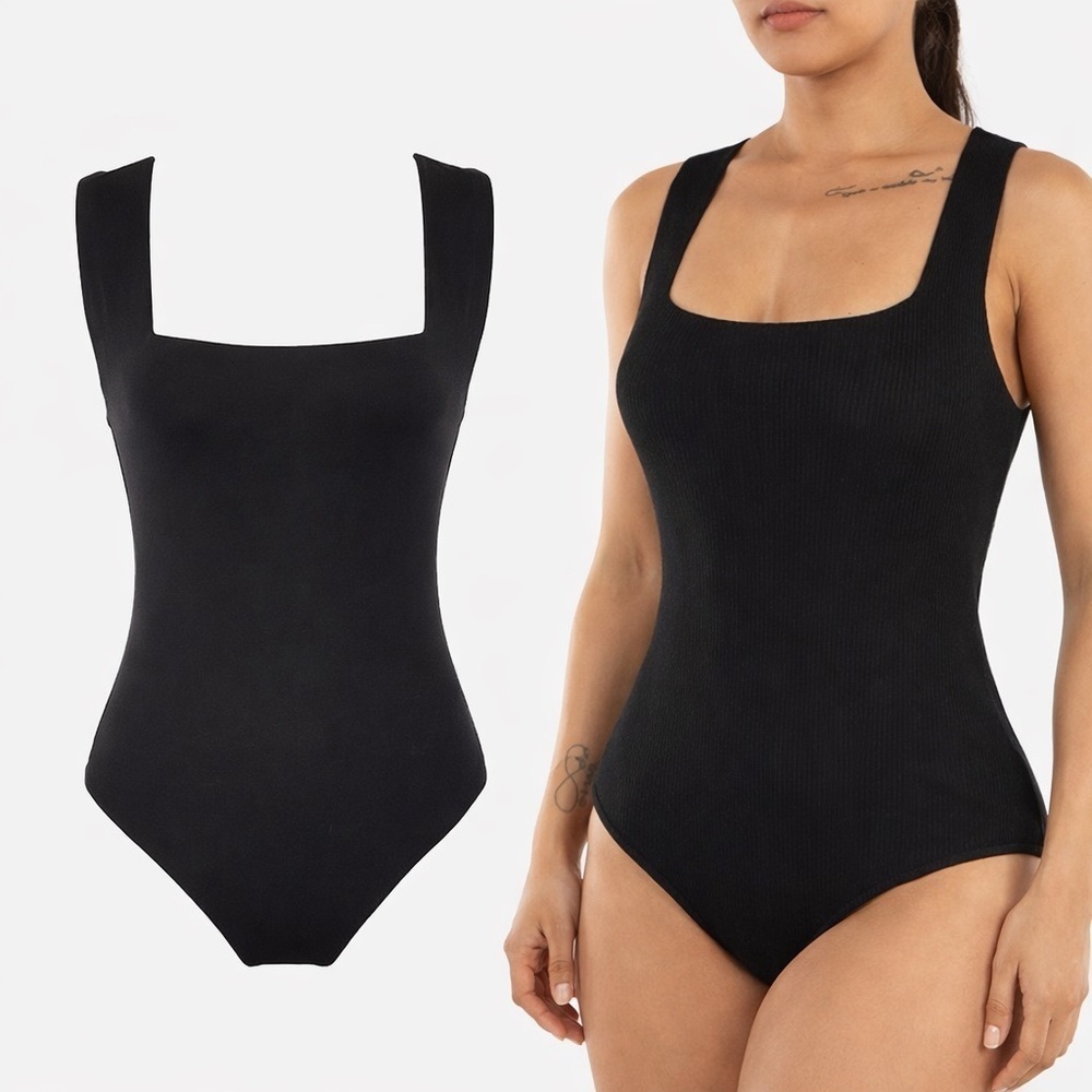 House of Harlow 1960 | Black Square Neck Bodysuit | Stretch | Size L